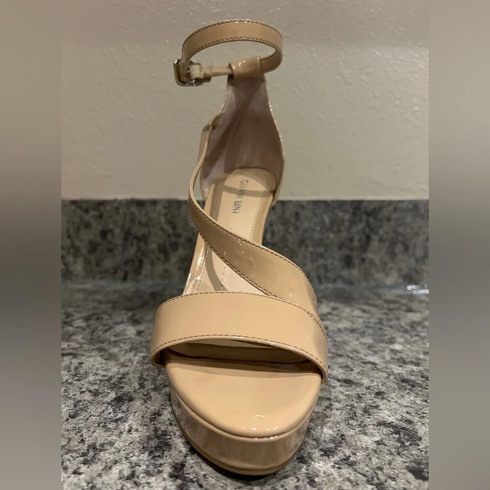 Gianni Bini Nude Patent Platform Ankle Strap Heels